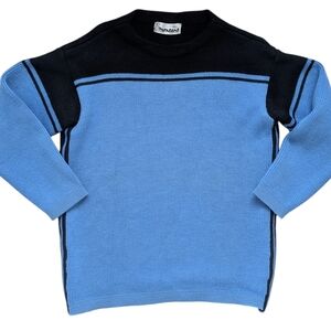 Vintage 70s Wool Ski Black and Blue Knit Sweater